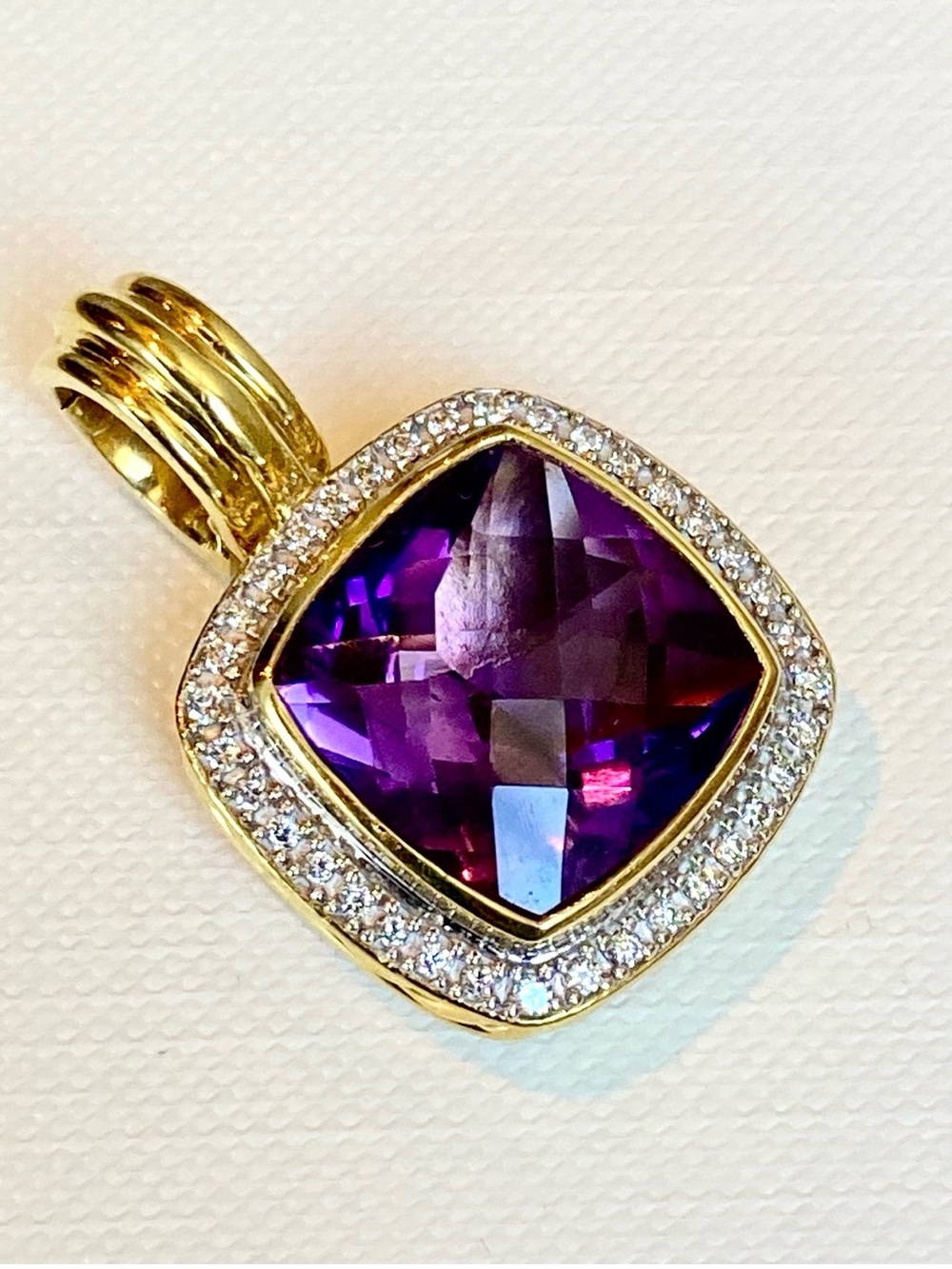 David Yurman 18k Gold Amethyst and Diamond Enhancer Pendant 30mm 17.5gr - Picture 4 of 8